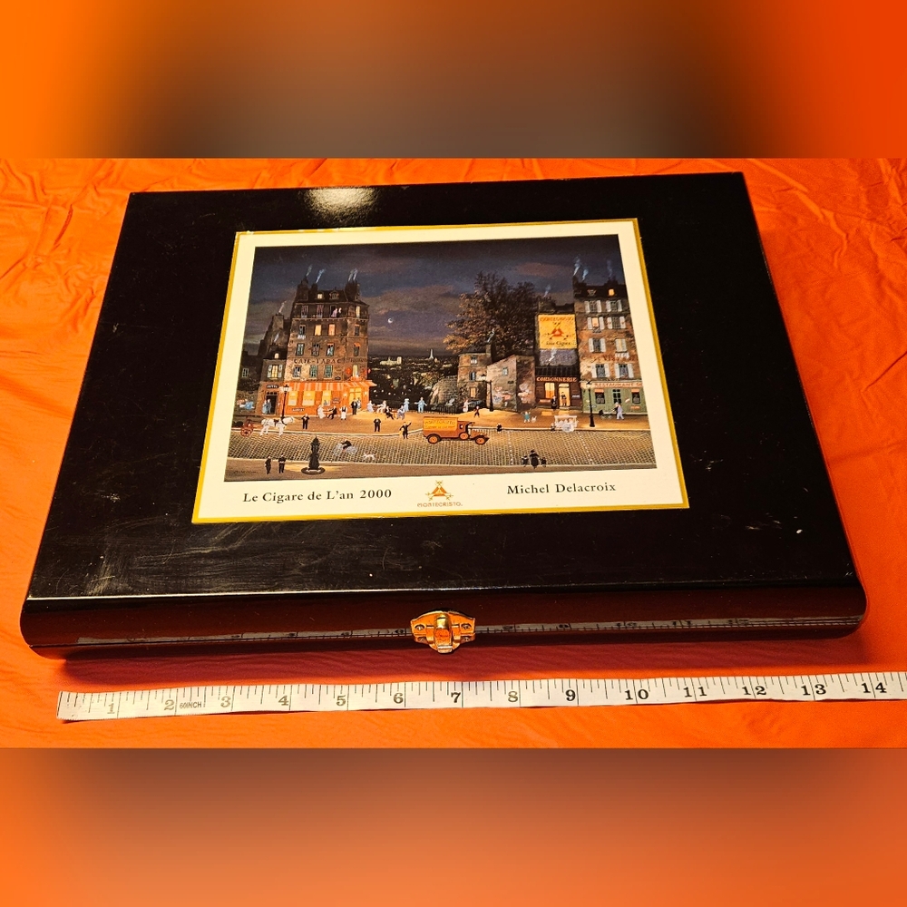 MonteCristo 2000 Cigar Cedar Box w/Michel Delacroix Artwork 14"×11"×2" E.U.C.